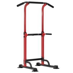 Adjustable Pull Up Bar & Dip Station - 10 Height Settings, 400LBS Capacity, Multifunctional Home Gym Strength Trainer for Men & Women,Red+Black