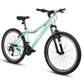 A26208D Mountain Bike 24 26 Inch, High-Density Carbon Steel Frame, 21 Speed, Front Suspension, Dual V-Brakes, Pre-Assembled For Men Women Teens (Option: Green)