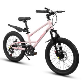 20 Inch Mountain Kids Bike For Boys & Girls, Ages 6-12, 7-Speed With Front Suspension (Option: Pink)