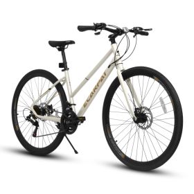 A28250 700Cx35 Road Bike With Aluminum Alloy Wheels, 21-Speed Gear System, Disc Brakes, Wide Tires Ideal For Urban Commuting And Student Transpor (Option: Cream)